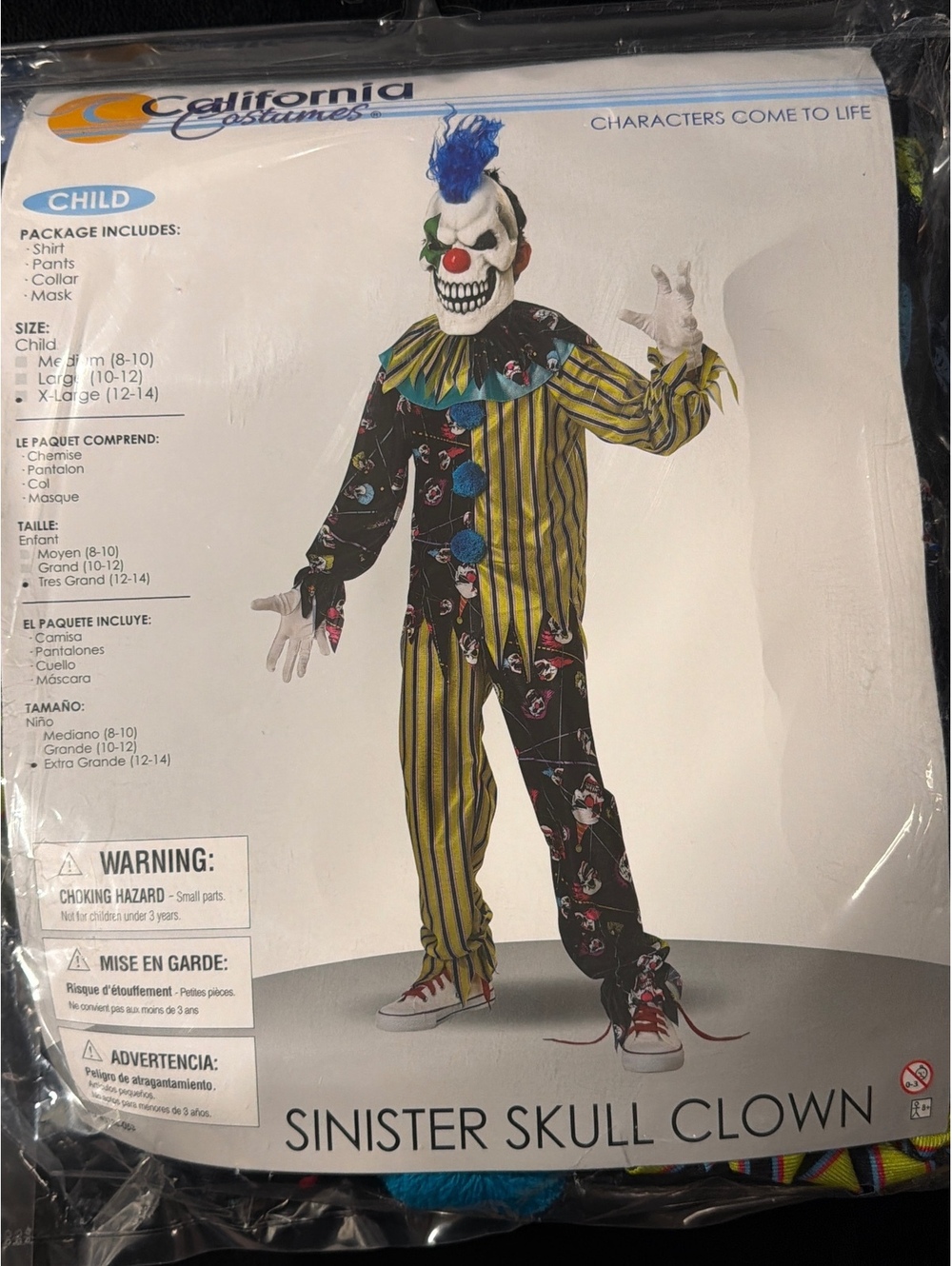 Sinister Skull Clown Child Costume X-Large (12-14)